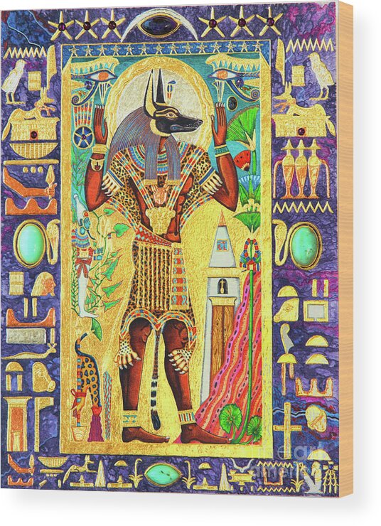 Anpu Wood Print featuring the mixed media Anpu Lord of the Sacred Land by Ptahmassu Nofra-Uaa