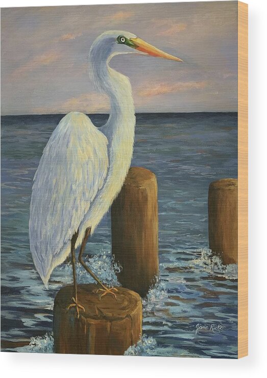 Egret Wood Print featuring the painting Anticipation by Jane Ricker