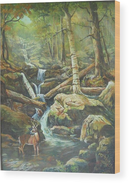 Waterfalls Wood Print featuring the painting Applachia by ML McCormick