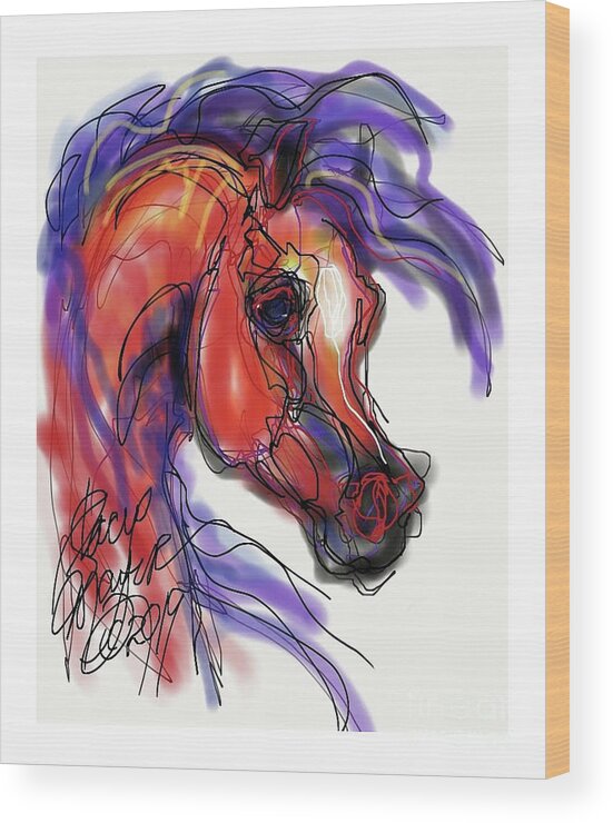 Arabian Stallion Wood Print featuring the digital art Arabian in Purple by Stacey Mayer