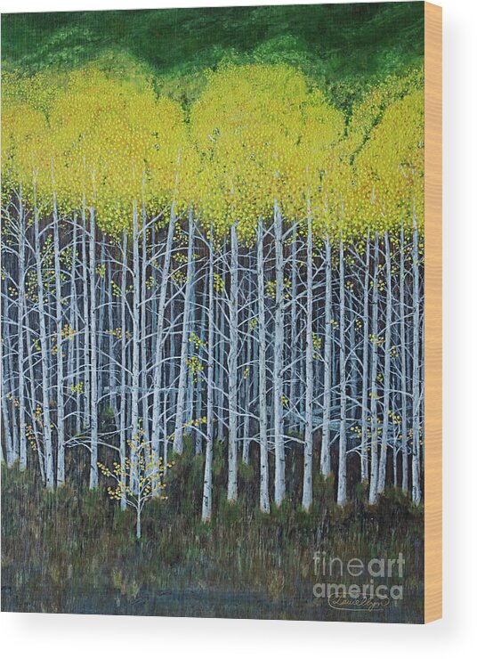  Aspen Trees Wood Print featuring the painting Aspen Stand the painting by L J Oakes