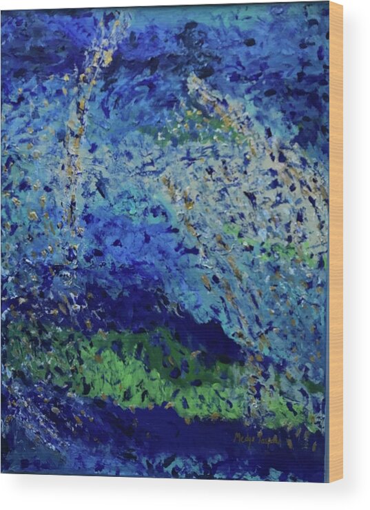 Blue Wood Print featuring the painting Automne bleu by Medge Jaspan
