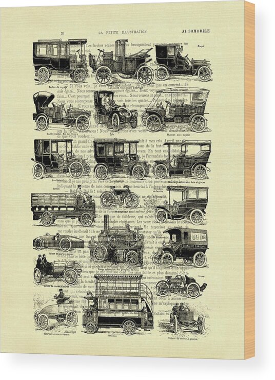Car Wood Print featuring the digital art Automobile collection black and white by Madame Memento