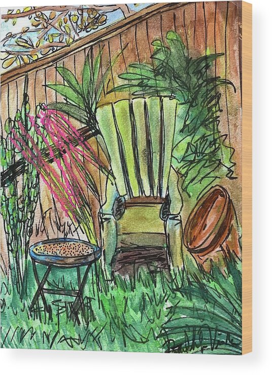 Backyard Wood Print featuring the painting Backyard Vacation by Dottie Visker