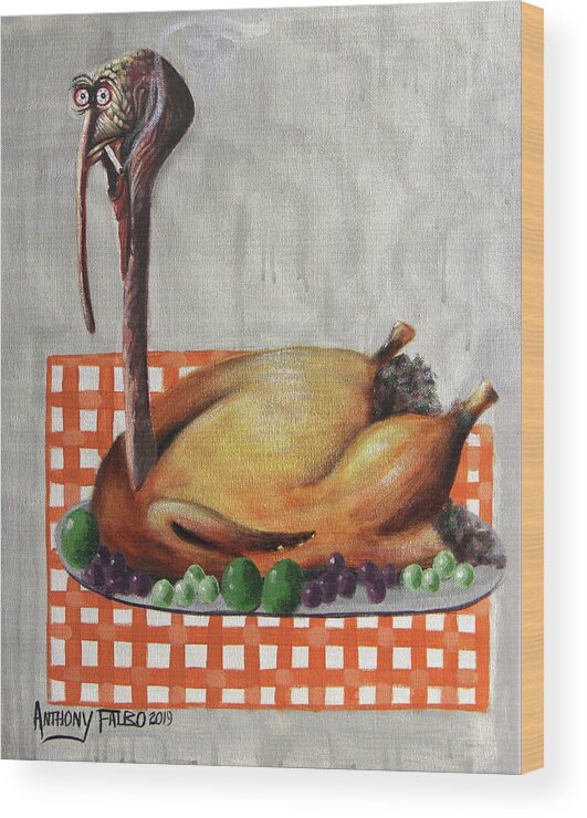  Baked Turkey Wood Print featuring the painting Baked Turkey by Anthony Falbo