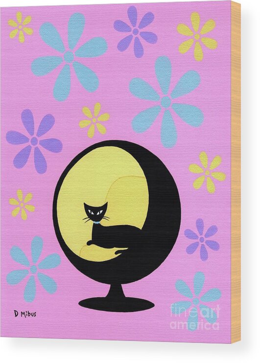 Flower Power Wood Print featuring the painting Ball Chair on Pink with Happy Flowers by Donna Mibus