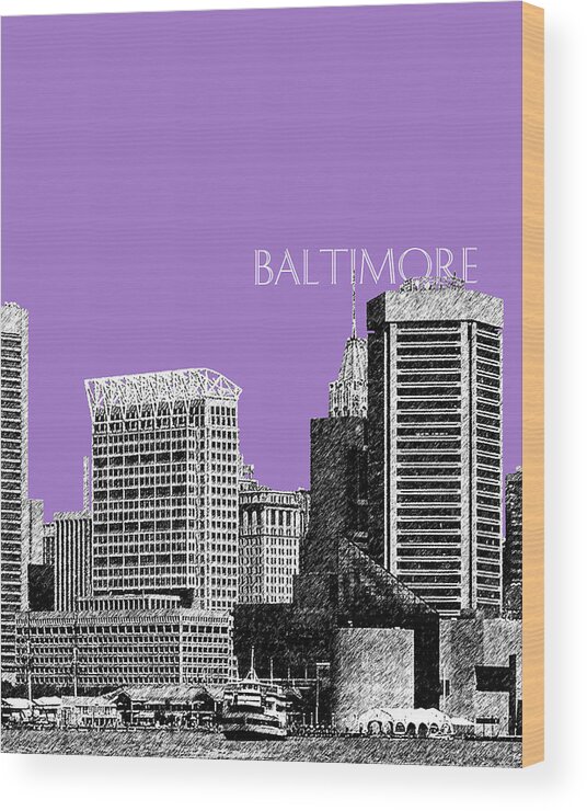 Architecture Wood Print featuring the digital art Baltimore Skyline 1 - Violet by DB Artist