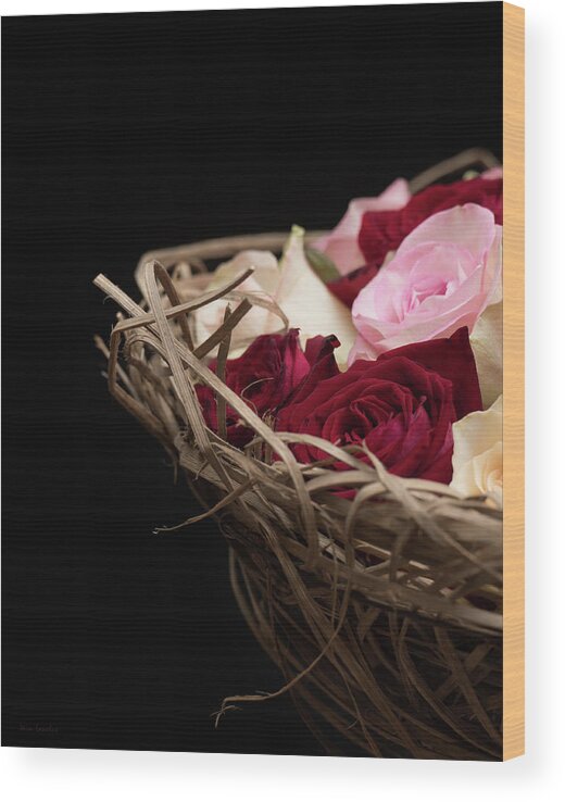 Roses Wood Print featuring the photograph Basket of Roses by Wim Lanclus