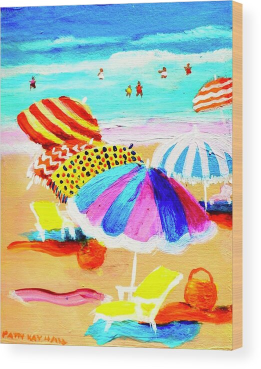 Beach Umbrellas Wood Print featuring the painting Beach Umbrella Blast by Patty Kay Hall