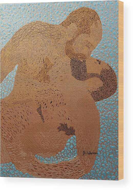 Bear Acrylic Gay Male Kiss Pointillism Dlwhitson_men Dlwhitson Wood Print featuring the painting Bear Kiss by Darren Whitson