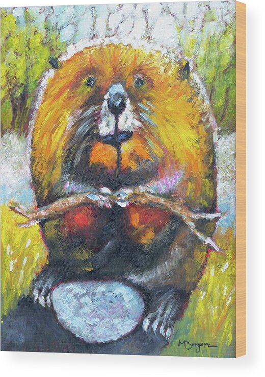 Beaver Wood Print featuring the painting Beaver by Mike Bergen