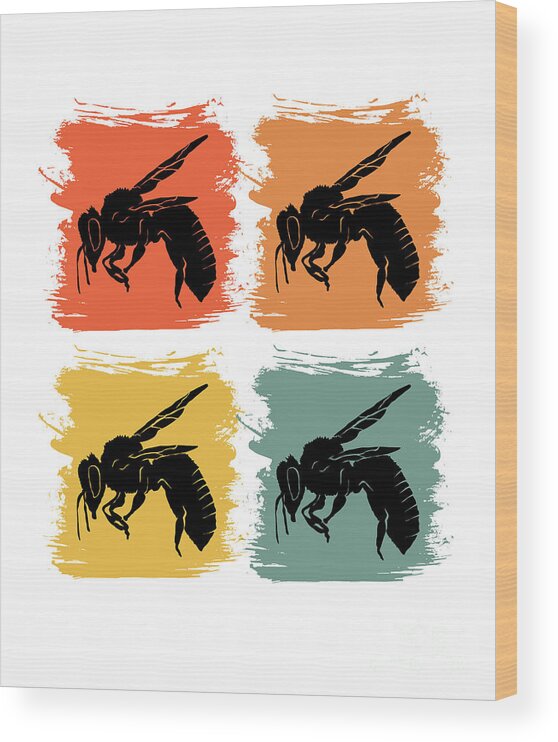 Bee Wood Print featuring the digital art Bee Wasp Retro Pop Art Gift Idea by J M