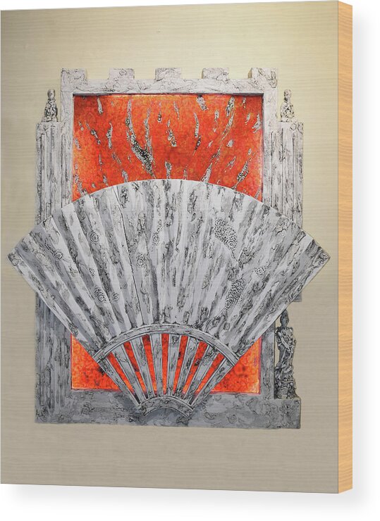 Fan Wood Print featuring the mixed media Behind the Fan by Christopher Schranck