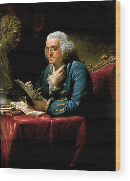 Benjamin Franklin Wood Print featuring the painting Ben Franklin by War Is Hell Store