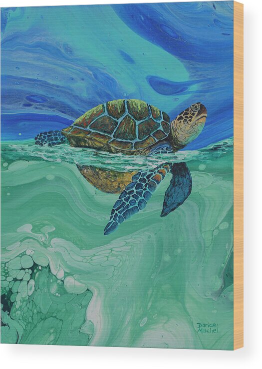 Honu Wood Print featuring the painting Between Heaven and the Sea by Darice Machel McGuire