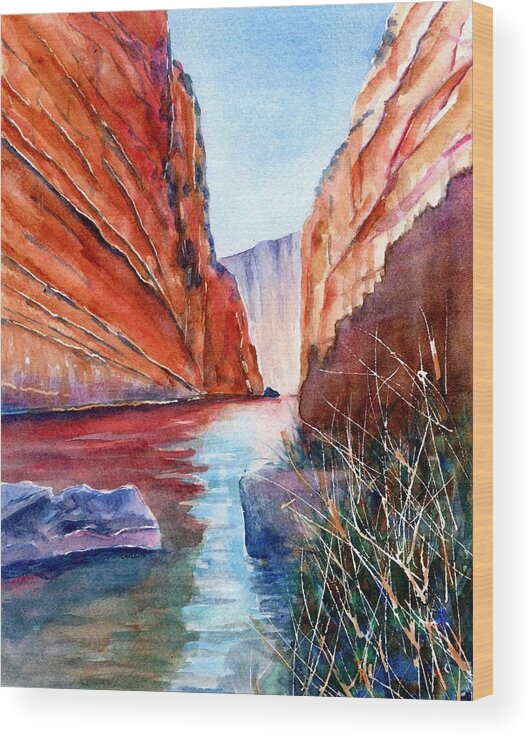 Texas Wood Print featuring the painting Big Bend Texas Santa Elena Canyon by Carlin Blahnik CarlinArtWatercolor