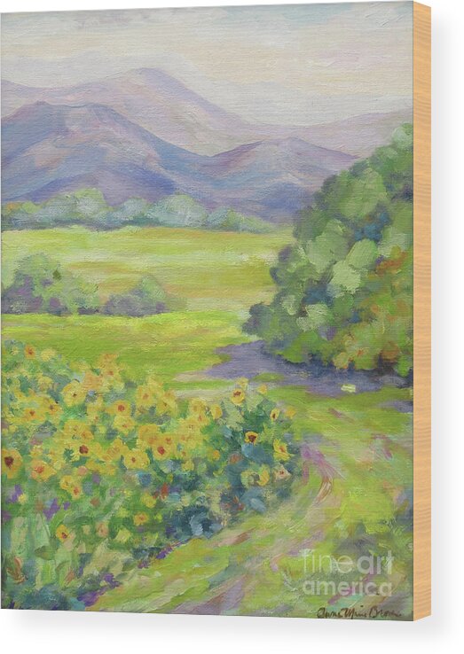 Sunflower Wood Print featuring the painting Biltmore Sunflowers by Anne Marie Brown