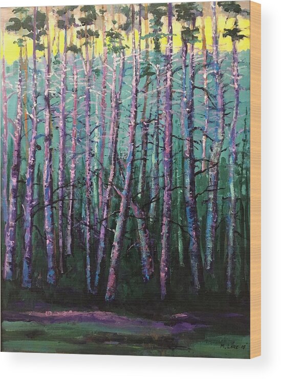 Birch Trees Wood Print featuring the painting Birches at Sunrise by Mark Lore