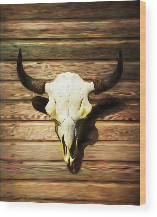 Kansas Wood Print featuring the photograph Bison Skull 009 by Rob Graham