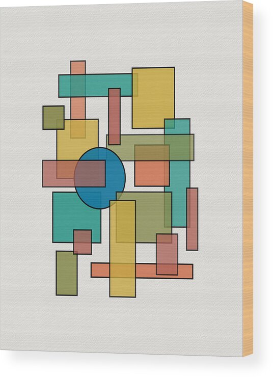 Mid Century Wood Print featuring the digital art Mid Century Modern Blocks with Diagonal Background by DB Artist