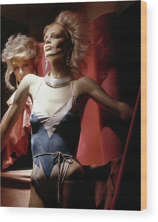 Mannequin Wood Print featuring the photograph Blonde mannequins. Melrose Ave. Hollywood, 1984 by Roberto Bigano