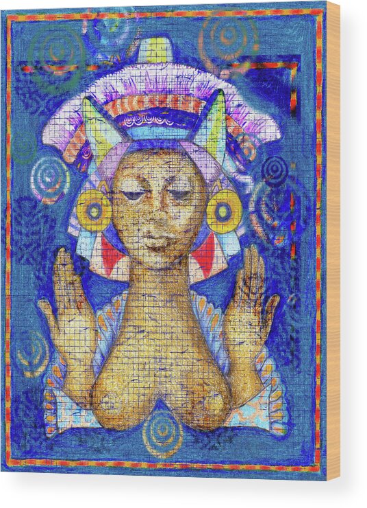 Goddess Wood Print featuring the mixed media Blue Cat Goddess by Lorena Cassady