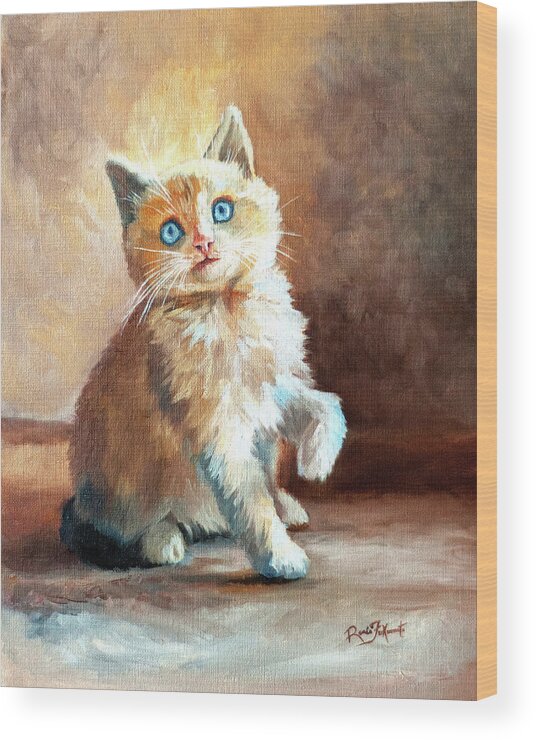 Kitten Wood Print featuring the painting Blue Eyed Kitten by Renee Forth-Fukumoto