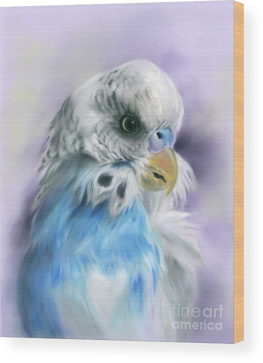 Bird Wood Print featuring the painting Blue Parakeet Bird Portrait by MM Anderson