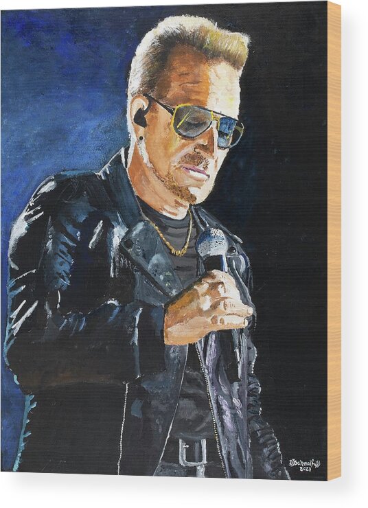 Bono Wood Print featuring the painting Bono from U2 by Bruce Schmalfuss