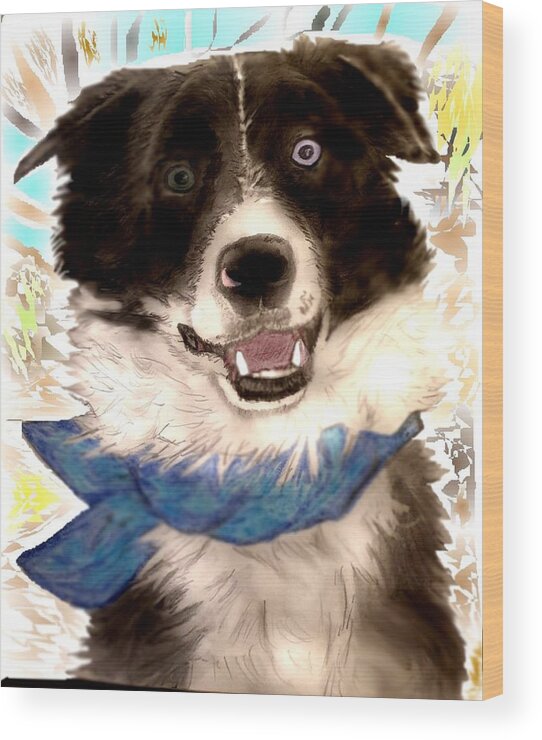 Border Collie Wood Print featuring the mixed media Sweet Border Collie by Pamela Calhoun