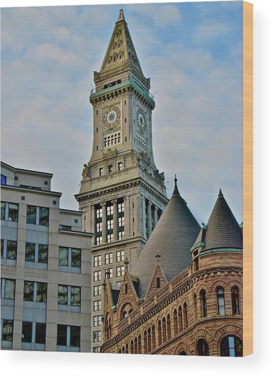 Boston Wood Print featuring the photograph Boston City Hall by Frozen in Time Fine Art Photography