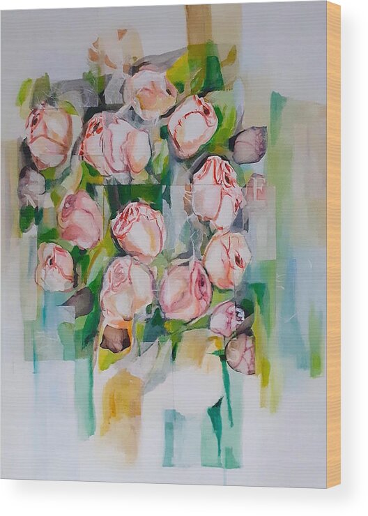 Silk Paper Wood Print featuring the mixed media Bouquet Of Roses by Carolina Prieto Moreno