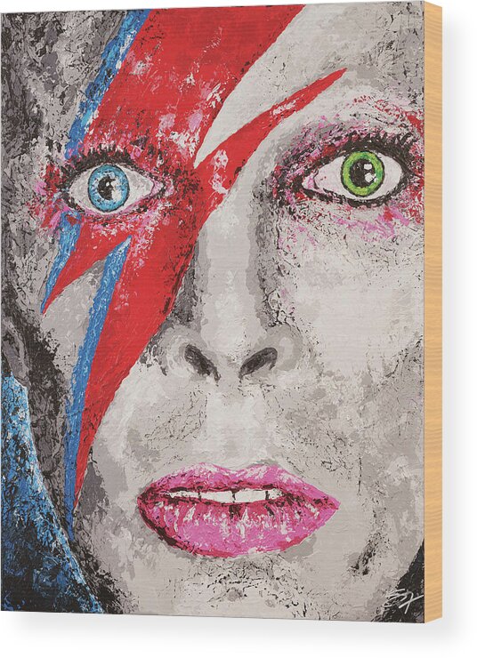 David Bowie Wood Print featuring the painting Bowie Spiders from Mars by Steve Follman