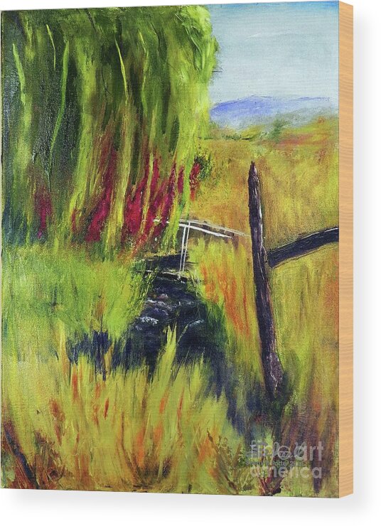 Landscape Wood Print featuring the painting Bridge over Small Stream by Sherril Porter