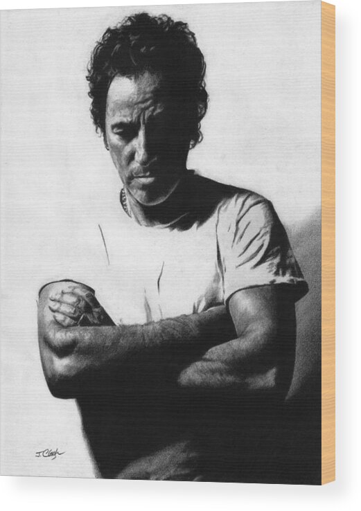 Bruce Springsteen Wood Print featuring the drawing Bruce Springsteen by Justin Clark