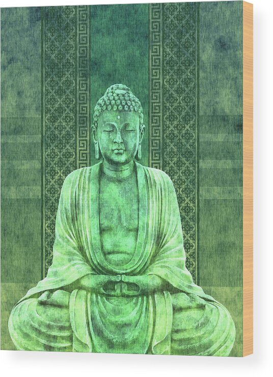 Buddha Wood Print featuring the mixed media Dhyana - Buddha in Meditation 01 by Studio Grafiikka