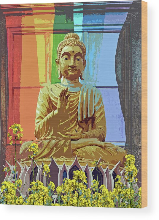 Collage Wood Print featuring the digital art Buddha by John Vincent Palozzi