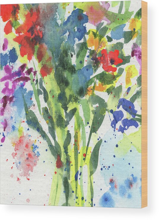 Abstract Flowers Wood Print featuring the painting Burst Of Color Abstract Flowers Multicolor Watercolor Splash I by Irina Sztukowski