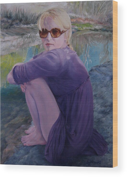 Portrait Wood Print featuring the painting By the Quiet Stream by Connie Schaertl