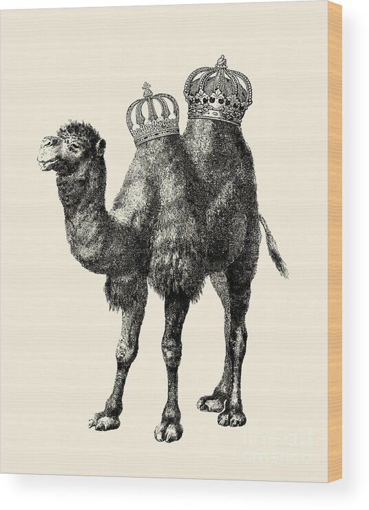 Camel Wood Print featuring the digital art Camel king in black and white by Madame Memento
