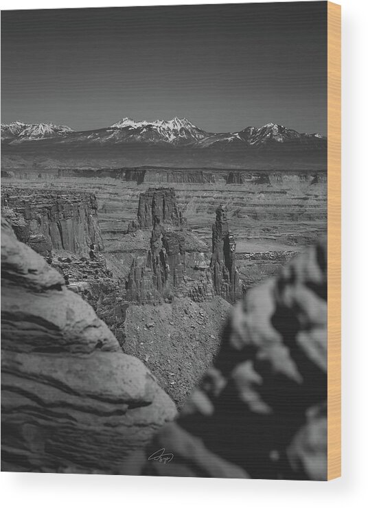  Wood Print featuring the photograph Canyonpeering BW by William Boggs