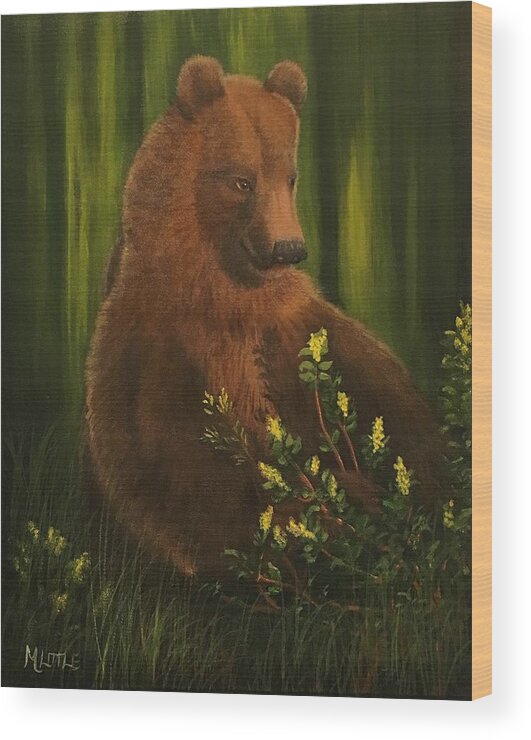 Grizzly Bear Wood Print featuring the painting Captivated by Marlene Little