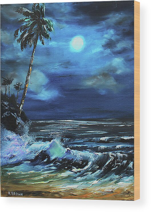 Ocean Wood Print featuring the painting Caribbean Moon by Kevin Brown