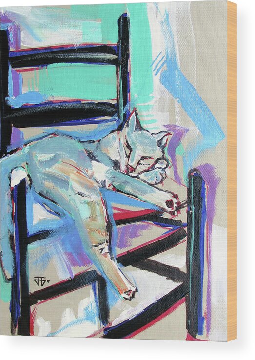 Cat Chair Wood Print featuring the painting Cat Chair by John Gholson