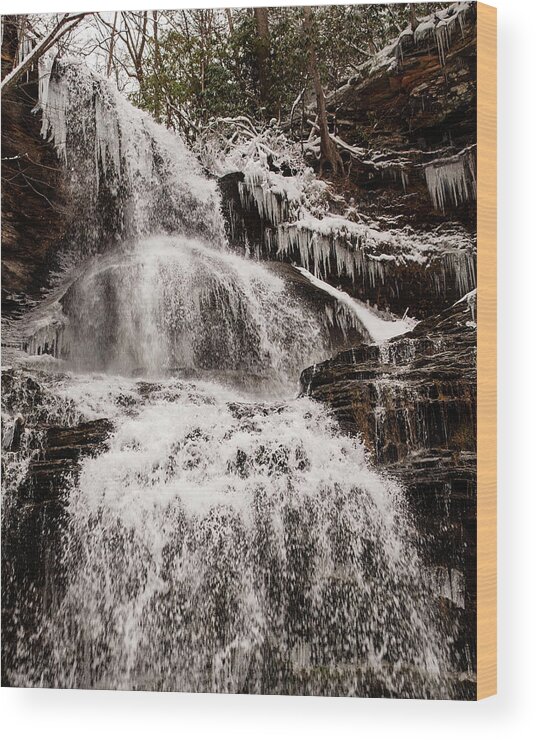 Waterfall Wood Print featuring the photograph Cathedral falls top winter 2 by Flees Photos