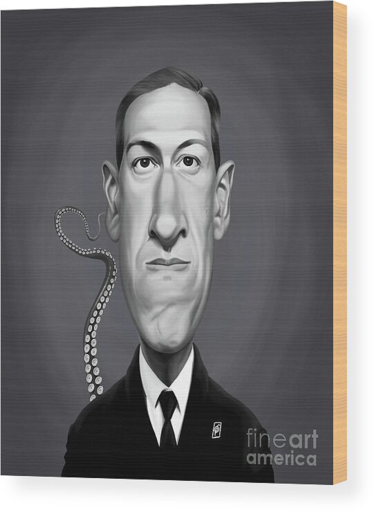 Illustration Wood Print featuring the digital art Celebrity Sunday - H.P Lovecraft by Rob Snow