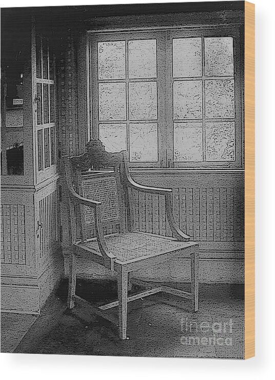 Chair Window B&w Room Wood Print featuring the photograph Chair Window1 by John Linnemeyer