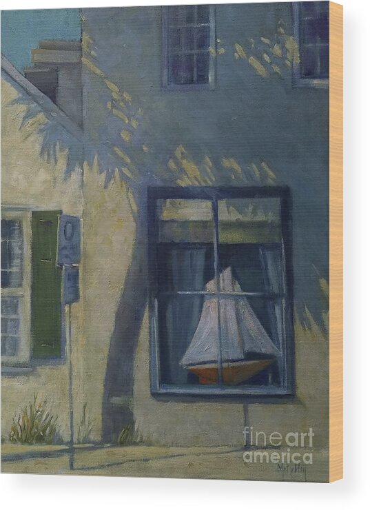 Charleston Wood Print featuring the painting Charleston Window Boat by Mary Hubley