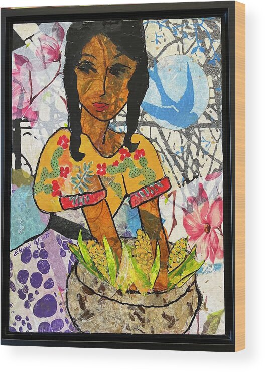 Mexican Girl Wood Print featuring the painting Chica con Maiz by Elaine Elliott