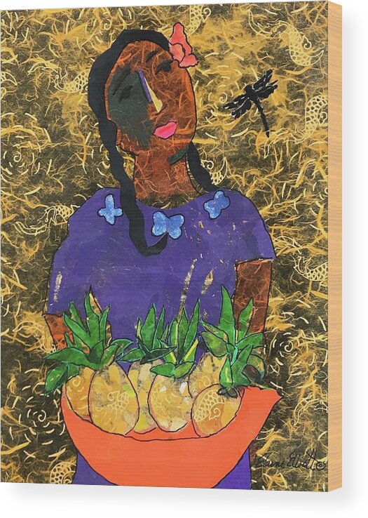 Latina Wood Print featuring the painting Chiquita con Pina by Elaine Elliott